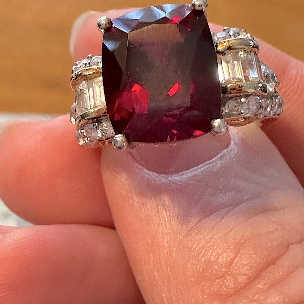 Ruby Cocktail Ring (Lab Created Stone) 18k Gold O… - image 1